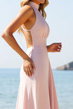 Candy Pink Halter Long Bridesmaid Dress
