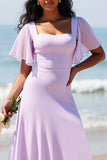 Lilac Chiffon A Line Long Bridesmaid Dress