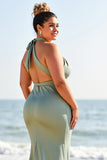 Eucalyptus Plus Size Mermaid Long Bridesmaid Dress with Slit