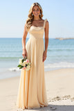 Daffodil Sheath Chiffon Spaghetti Straps Long Bridesmaid Dress