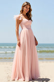 Blush A Line Long Bridesmaid Dress with Slit