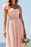 Blush A Line Long Bridesmaid Dress with Slit