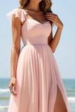 Blush A Line Long Bridesmaid Dress with Slit