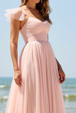 Blush A Line Long Bridesmaid Dress with Slit