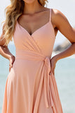 Sunset Chiffon A Line Long Bridesmaid Dress with Slit