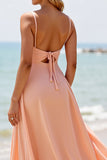 Sunset Chiffon A Line Long Bridesmaid Dress with Slit