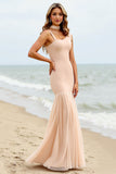 Apricot Mermaid Long Bridesmaid Dress
