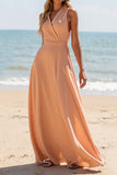 Sunset Chiffon V-Neck A Line Long Bridesmaid Dress