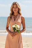 Sunset Chiffon V-Neck A Line Long Bridesmaid Dress