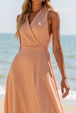 Sunset Chiffon V-Neck A Line Long Bridesmaid Dress