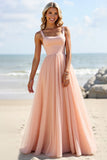 Blush Chiffon A Line Long Bridesmaid Dress