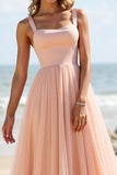 Blush Chiffon A Line Long Bridesmaid Dress