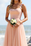 Blush Chiffon A Line Long Bridesmaid Dress