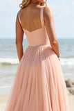 Blush Chiffon A Line Long Bridesmaid Dress