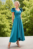 Blue A Line Ruched Long Mother Of The Bride Dress With 3D Flowers