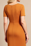 Orange Sheath V Neck Midi Mother Of The Bride Dress