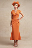 Orange Mermaid Ruched Long Mother Of The Bride Dress