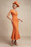 Orange Mermaid Ruched Long Mother Of The Bride Dress