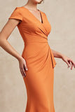 Orange Mermaid Ruched Long Mother Of The Bride Dress