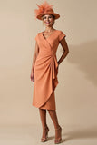 Sunset Sheath Ruched V Neck Mother Of The Bride Dress