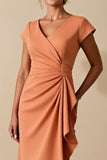 Sunset Sheath Ruched V Neck Mother Of The Bride Dress