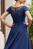 Navy Appliqued A Line Mother Of The Bride Dress