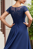 Navy Appliqued A Line Mother Of The Bride Dress