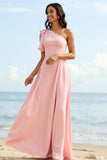 One Shoulder A Line Blush Chiffon Bridesmaid Dress