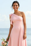 One Shoulder A Line Blush Chiffon Bridesmaid Dress