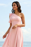 One Shoulder A Line Blush Chiffon Bridesmaid Dress