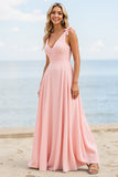 Chiffon A Line Candy Pink Bridesmaid Dress