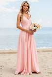 Chiffon A Line Candy Pink Bridesmaid Dress