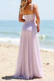 A Line Lilac Chiffon Ruched Bridesmaid Dress