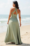 Chiffon Ruffled A Line Dusty Sage Bridesmaid Dress