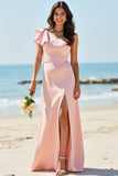 Blush A Line One Shouolder Bridesmaid Dress With Slit