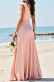 Blush A Line One Shouolder Bridesmaid Dress With Slit