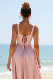 Candy Pink A Line V-Neck Chiffon Bridesmaid Dress