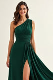 One Shoulder A Line Dark Green Bridesmaid Dress