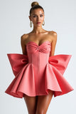 Watermelon Corset Ruffled Graduation Dress With Bow