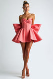 Watermelon Corset Ruffled Graduation Dress With Bow