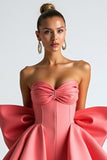Watermelon Corset Ruffled Graduation Dress With Bow