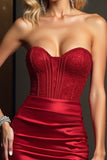 Strapless Satin Dark Red Graduation Dress