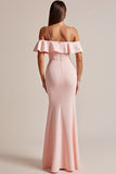Sheath Long Pink Formal Dress With Ruffles