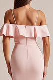 Sheath Long Pink Formal Dress With Ruffles