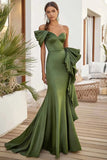 One Shoulder Olive Long Formal Dress