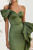 One Shoulder Olive Long Formal Dress