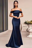 Navy Off The Shoulder Mermaid Formal Dress