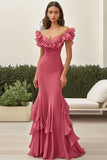 Mermaid Coral Ruffled Formal Dress