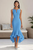 Mermaid Blue Asymmetrical Formal Dress With Ruffles