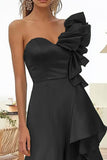 Black One Shoulder Long Formal Dress With Ruffles